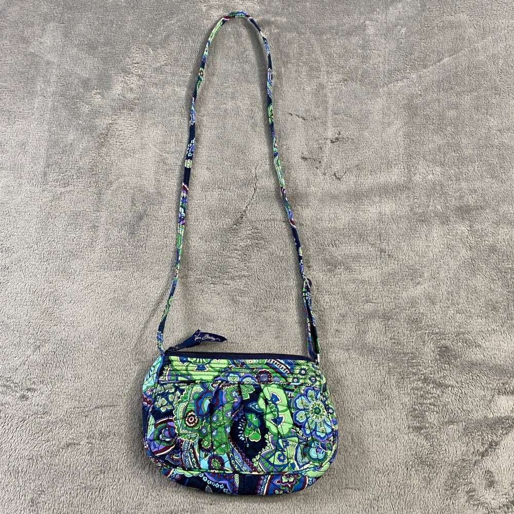 Vera Bradley Crossbody Bag Quilted Cotton Green Blue‎ Paisley Floral